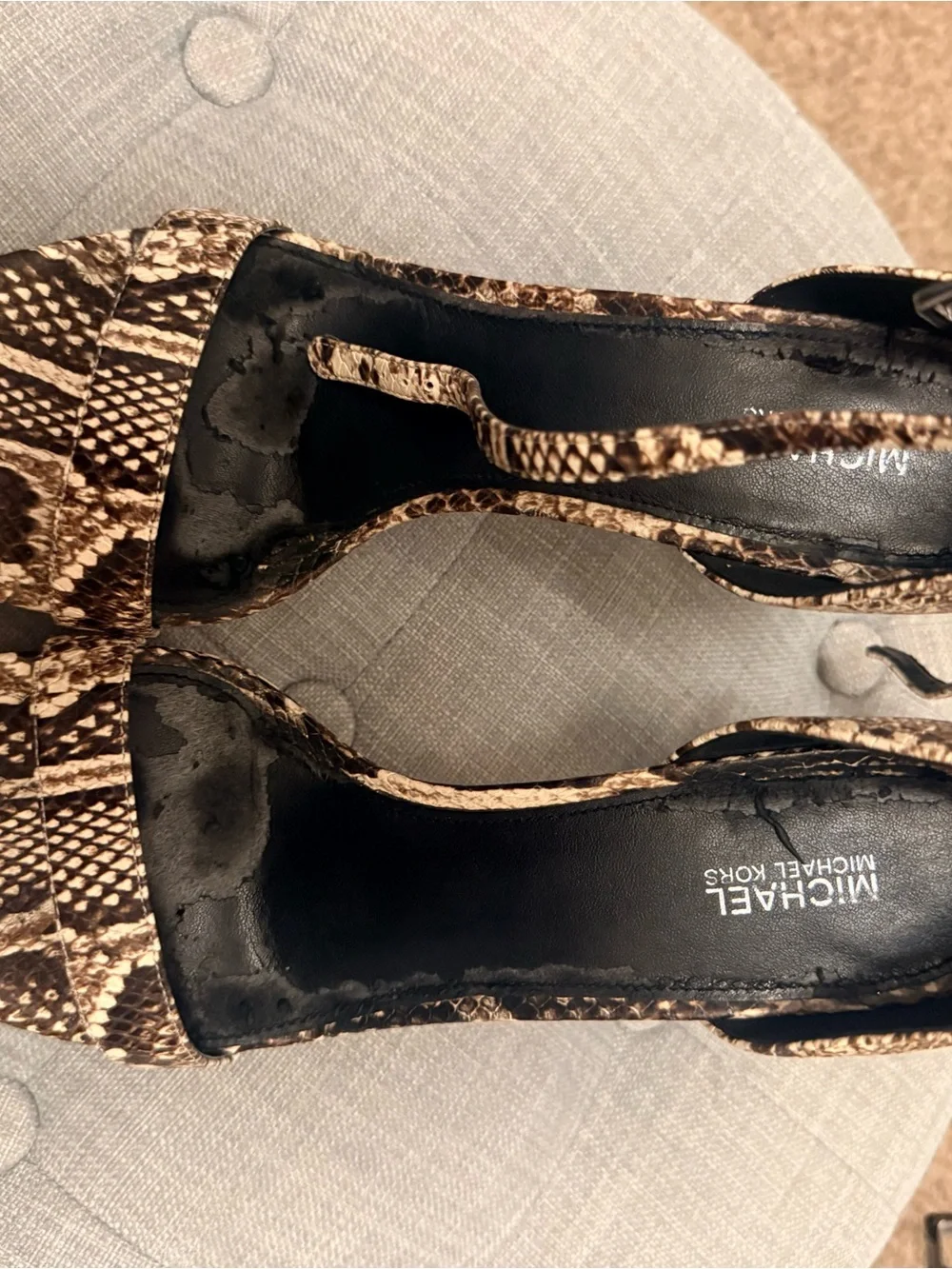 Michael Kors Brown Snake-Print Ankle Strap Platform Heel